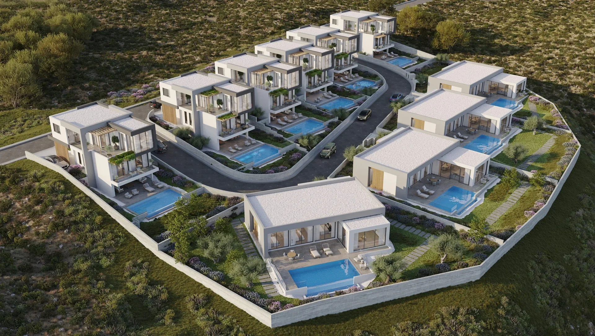 Villas with Overflow Pools and Underfloor Heating in Tala