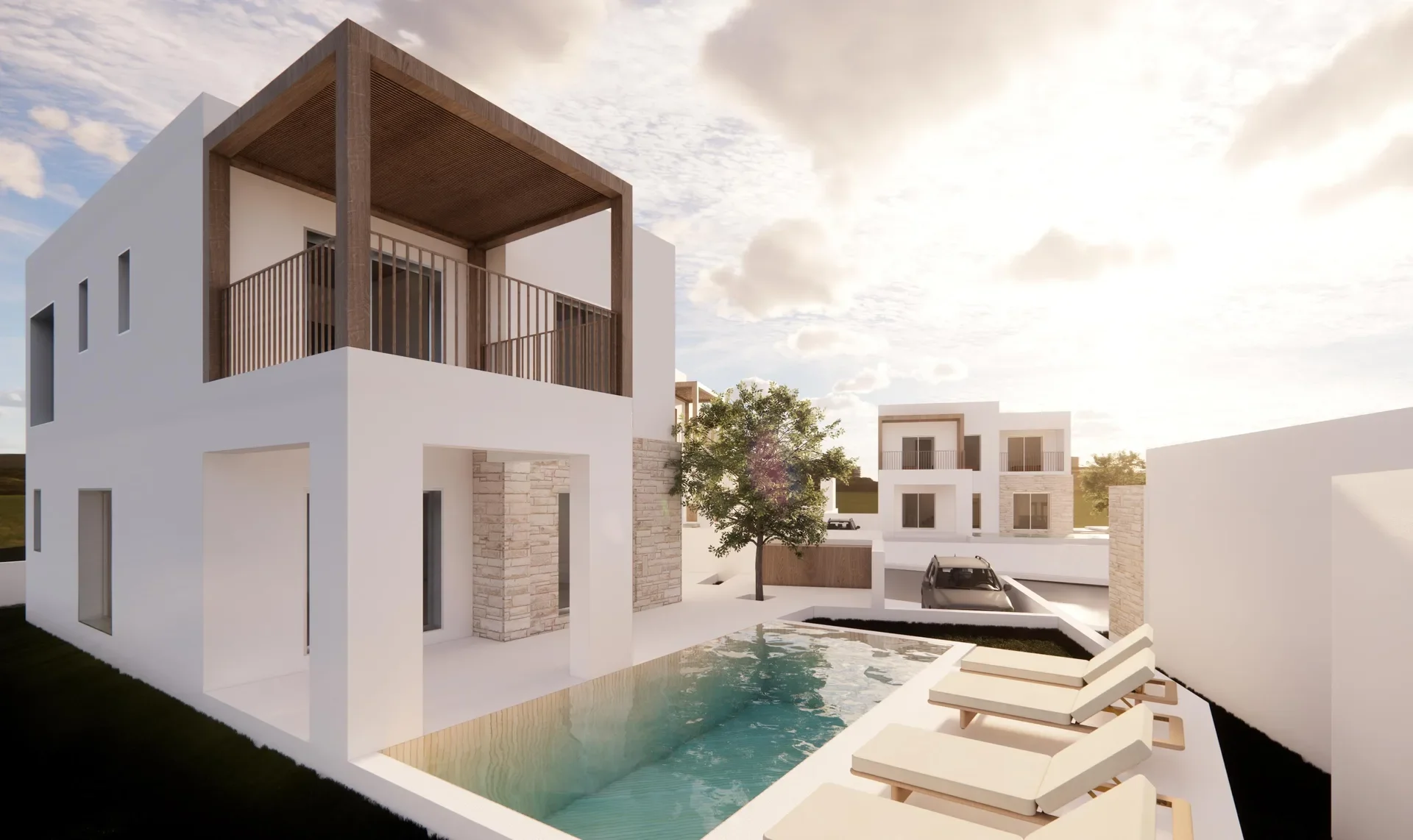 Three-Bedroom Villas with Private Pools and Sea Views in Peyia