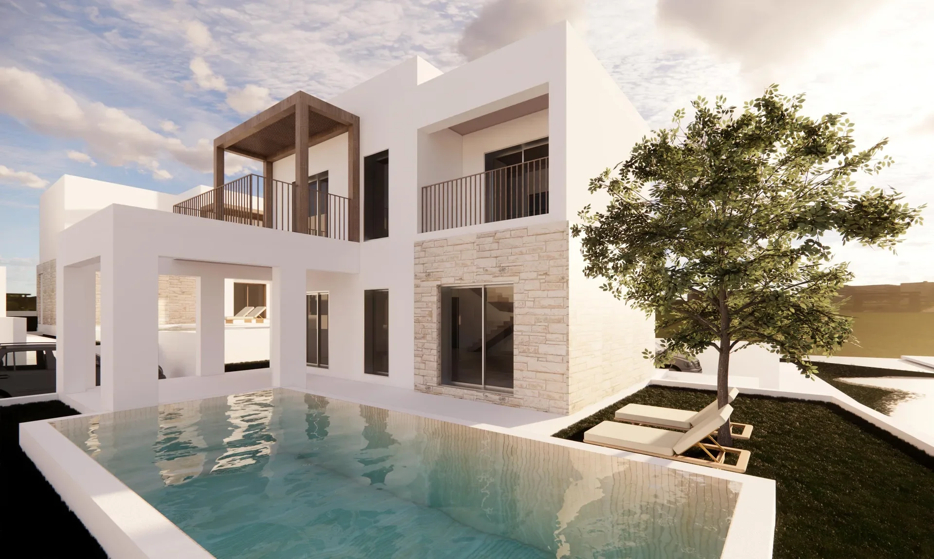 Three-Bedroom Villas with Private Pools and Sea Views in Peyia